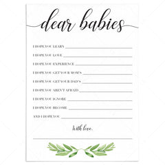 Twins baby shower game dear babies printable by LittleSizzle
