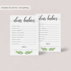 Dear Babies Game for Twins Baby Shower Gender Neutral