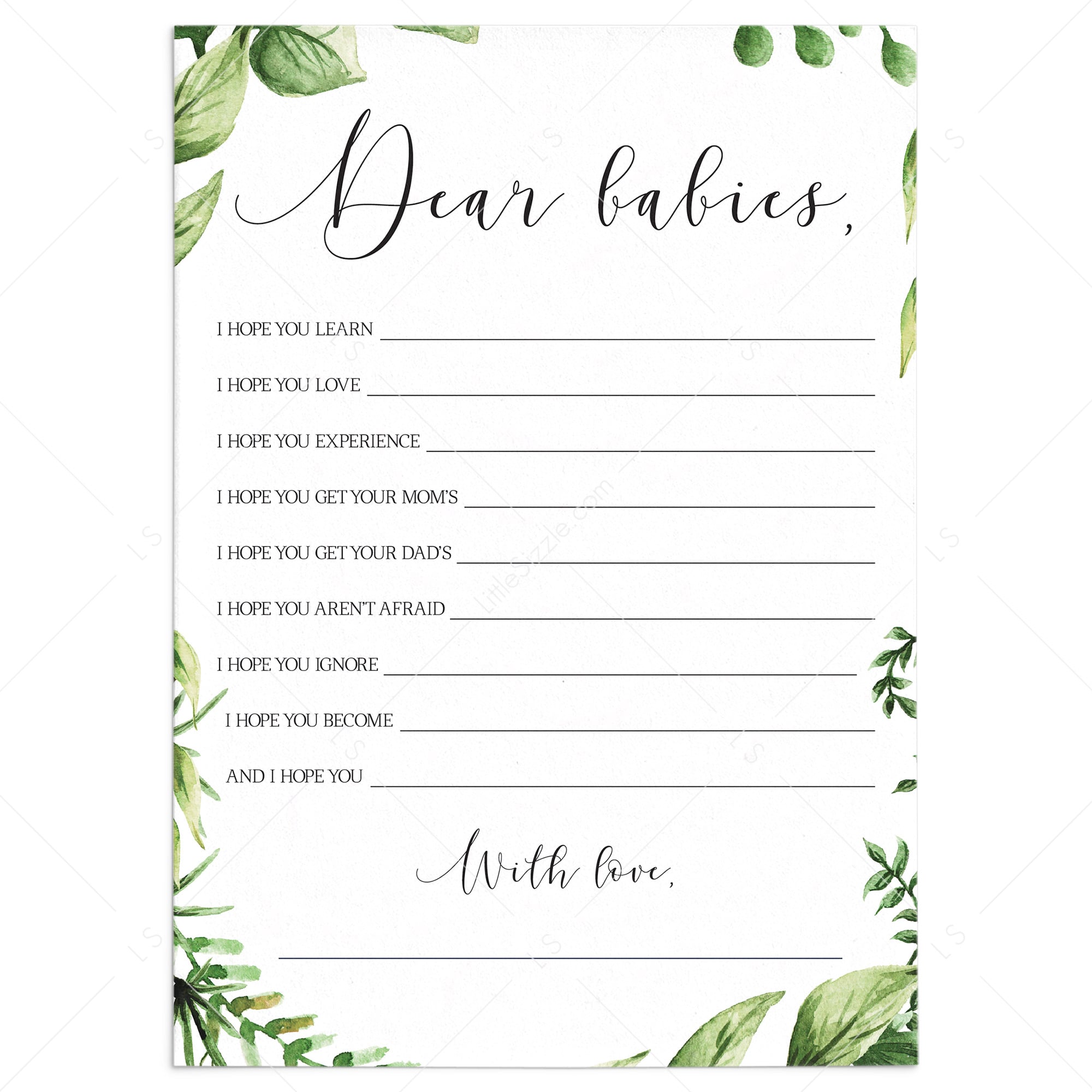 Twin baby shower dear baby card printable by LittleSizzle