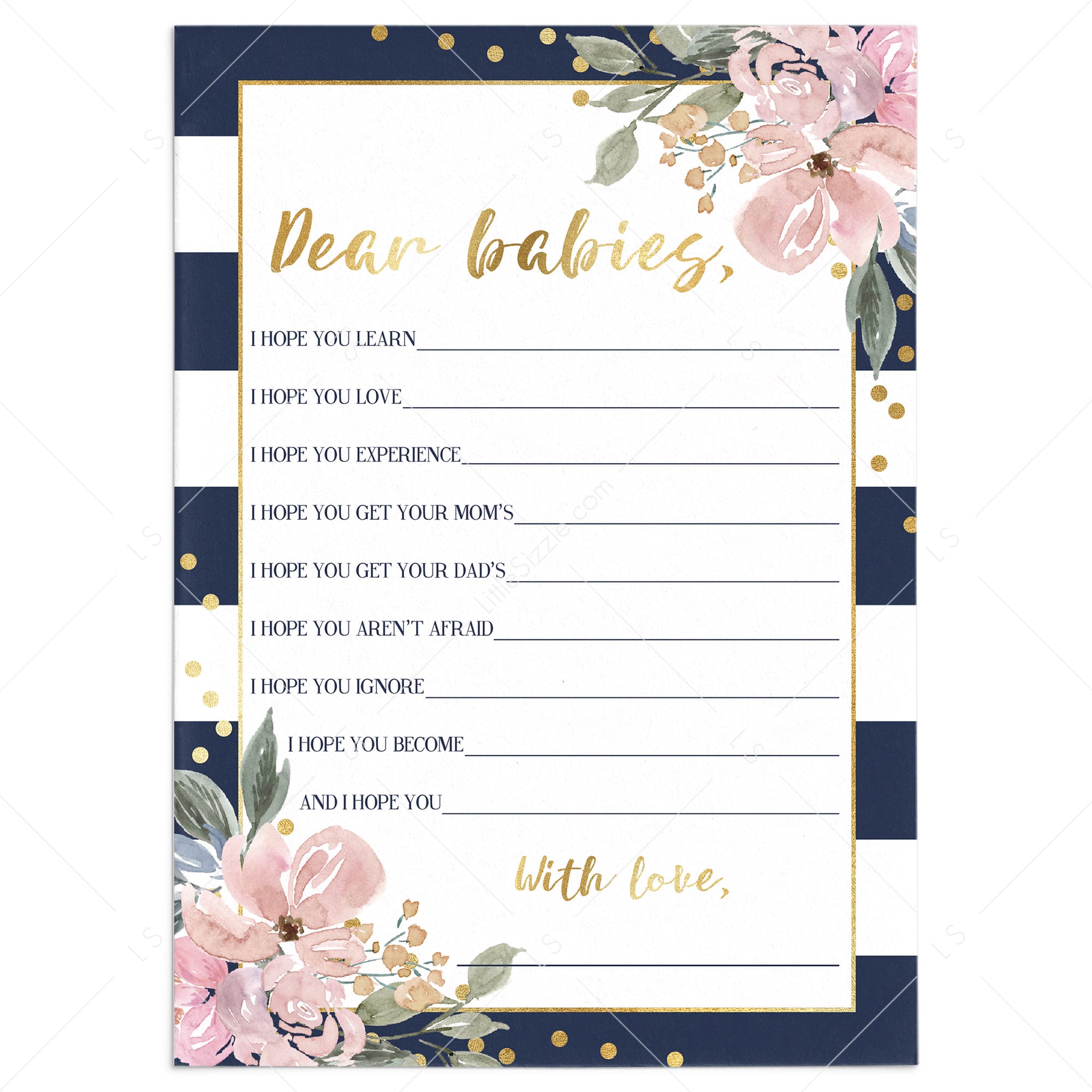 Gold Floral Baby Shower Dear Babies Cards Printable by LittleSizzle