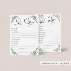 Greenery Baby Shower Wishes for Twins Printable