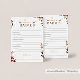 Burgundy floral baby shower games for twin by LittleSizzle