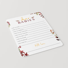 Printable Dear Babies Wishes Card with Burgundy Flowers