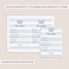 Dear babies printable wishes card for boy baby shower by LittleSizzle