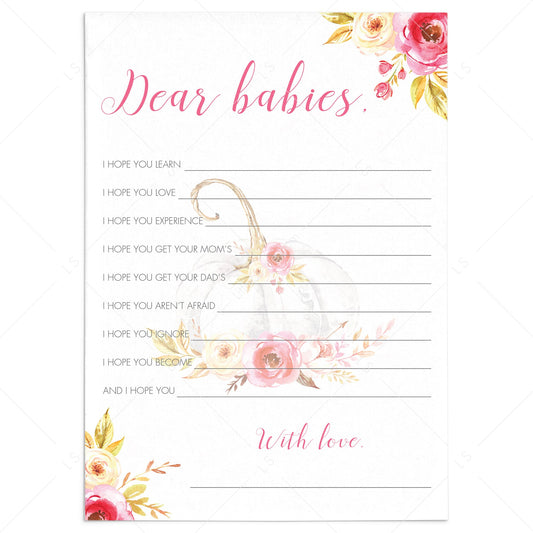 Printable Baby Shower Wishes for Twin Girls Cards by LittleSizzle