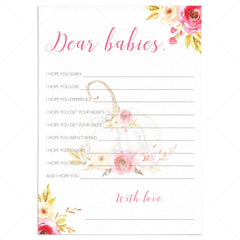 Printable Baby Shower Wishes for Twin Girls Cards by LittleSizzle