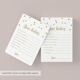 Dear Babies Cards for Gold Baby Shower Printable