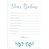 Twins baby shower games printable dear babies blue and silver by LittleSizzle