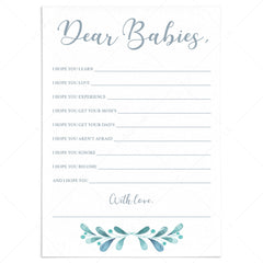 Twins baby shower games printable dear babies blue and silver by LittleSizzle