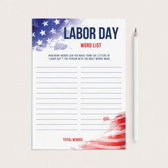 Printable Labor Day Word Game by LittleSizzle