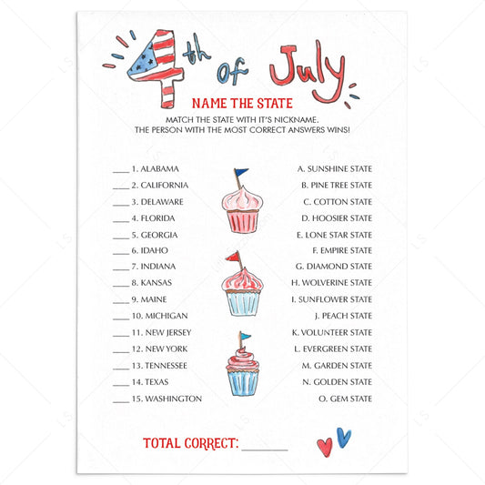 Patriotic Game Name The State Printable by LittleSizzle