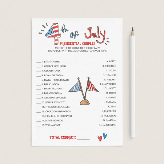 4th of July Game for Adults Presidential Couples by LittleSizzle