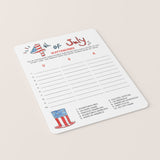 4th of July Scattergories Printable