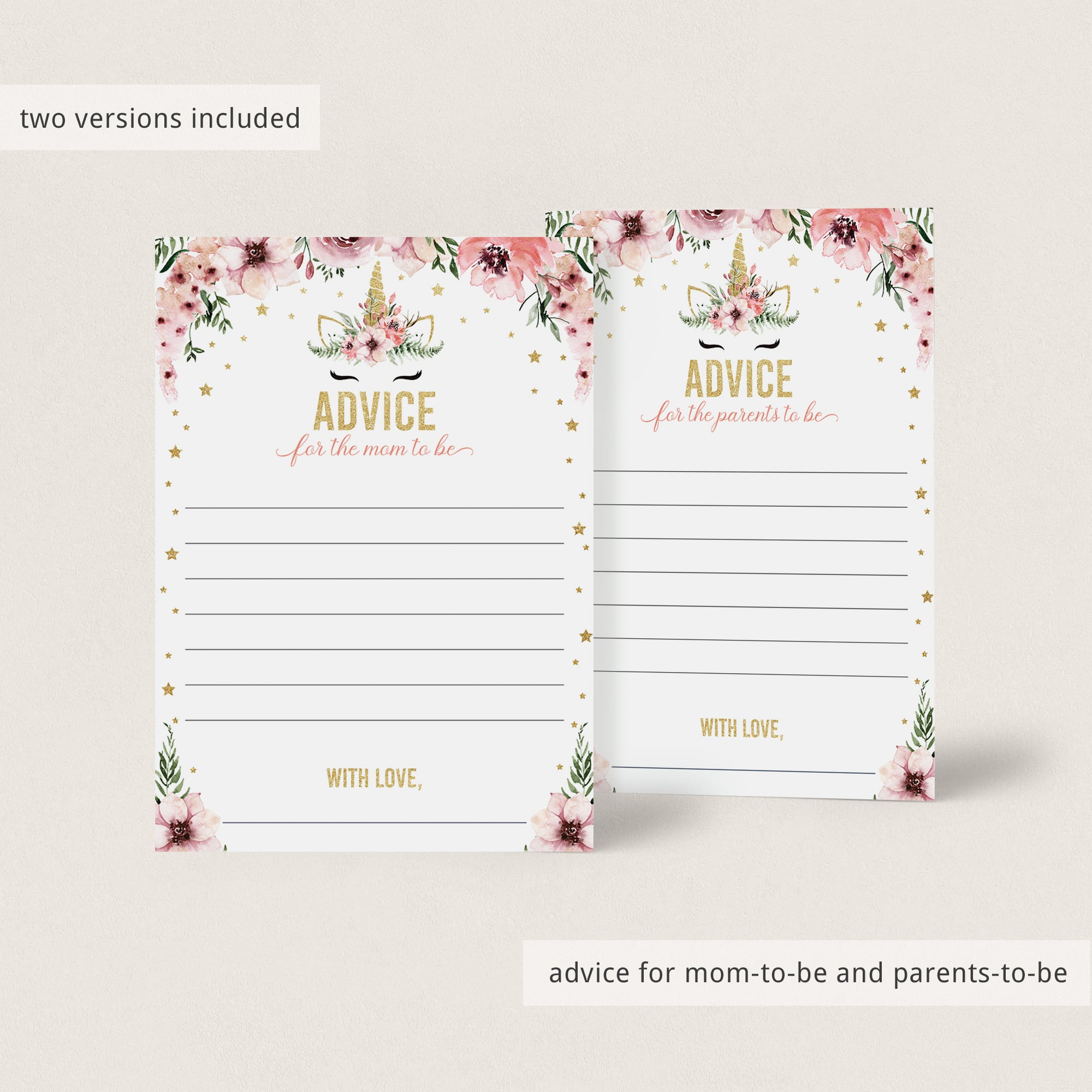 Unicorn baby advice cards printables by LittleSizzle