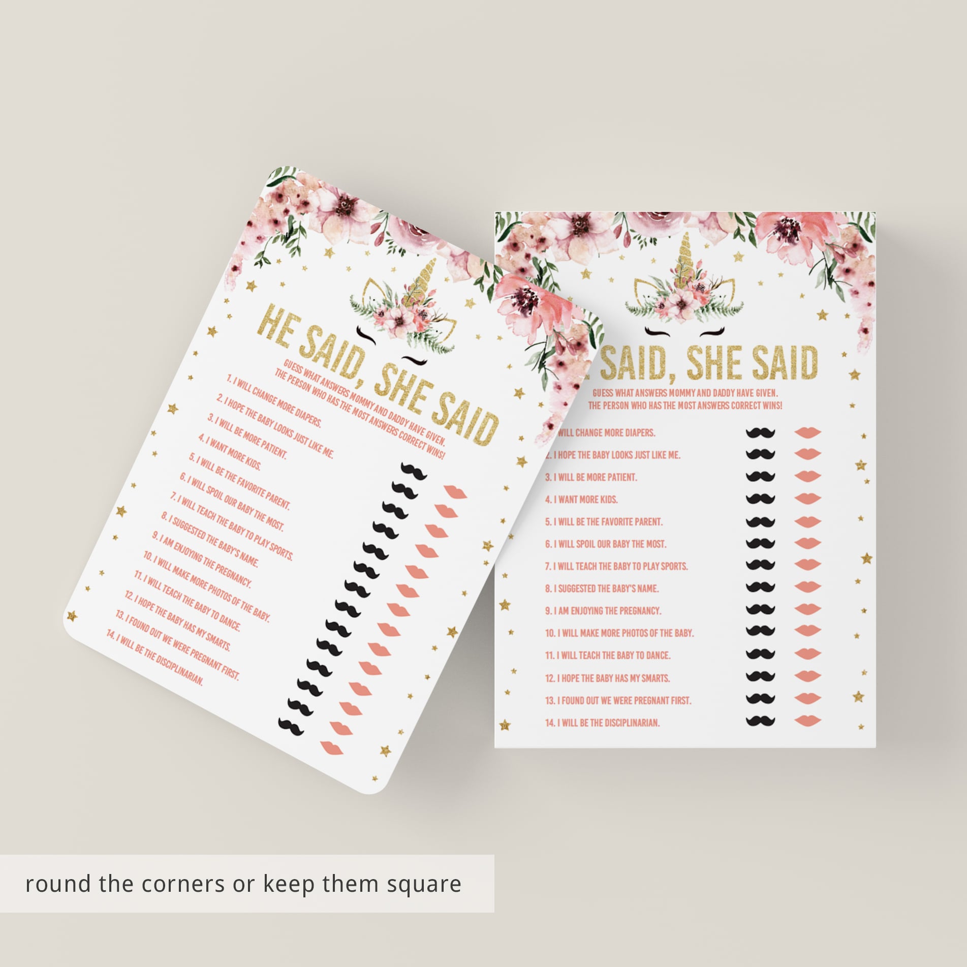 He said or she said game for girl baby shower instant download by LittleSizzle