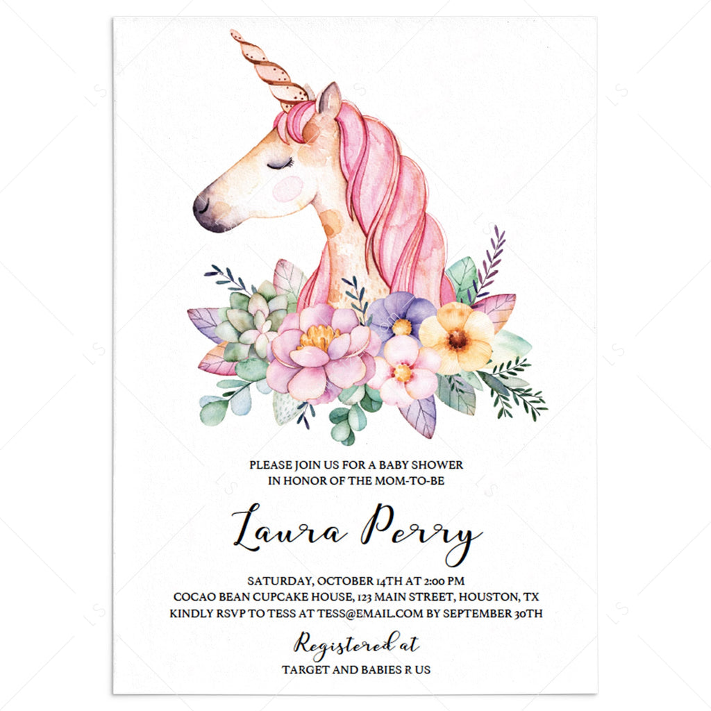 Baby unicorn orders invitations