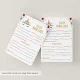 Gold unicorn baby shower madlibs advice cards printable by LittleSizzle