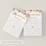 Prefilled bingo cards for unicorn baby shower party by LittleSizzle