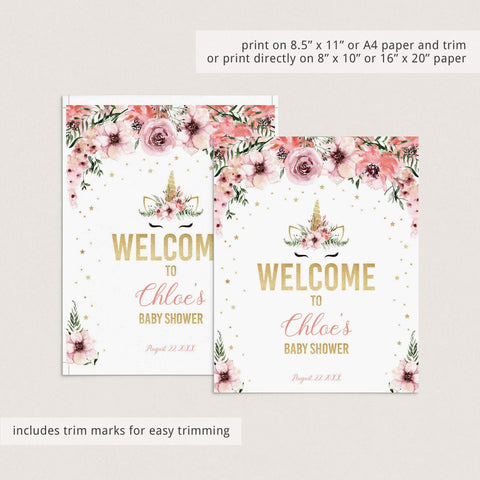 Unicorn baby shower decorations printable sign package | Instant ...