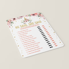 He Said or She Said Game for Girl Baby Shower Printable