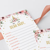 Pink and gold floral unicorn baby shower wish cards by LittleSizzle