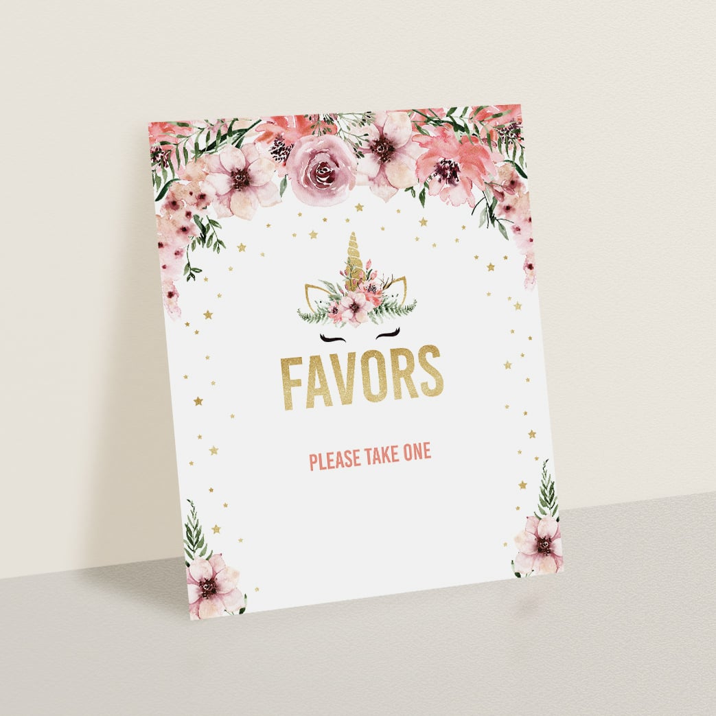 Favors table sign printable pink flowers by LittleSizzle