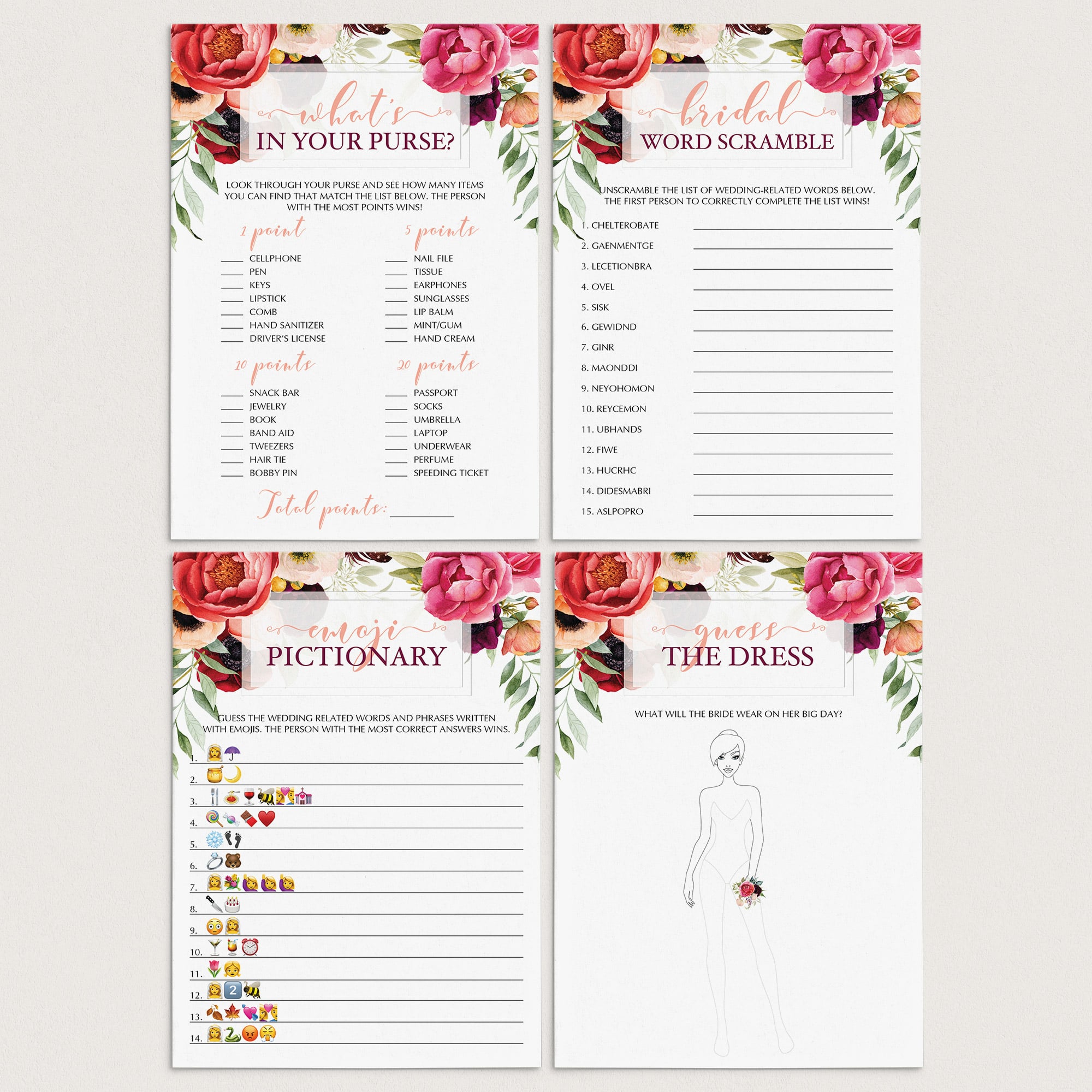 boho chic bridal shower game package instant download by LittleSizzle
