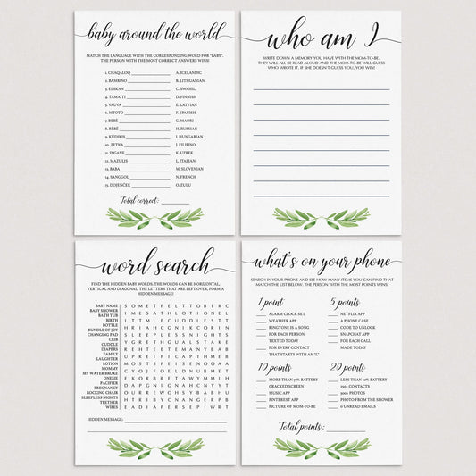 Greenary baby shower games printable by LittleSizzle