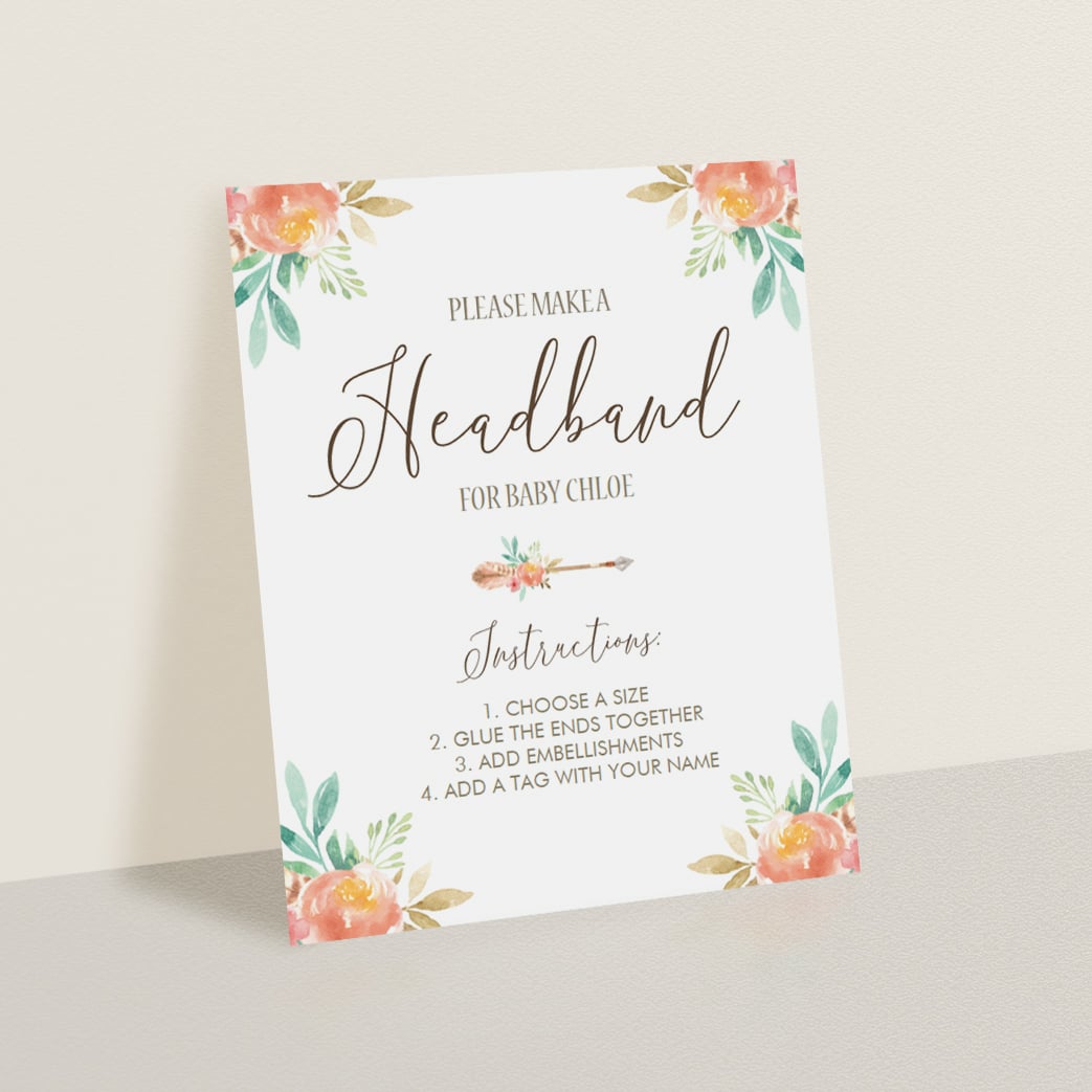 Floral baby shower headband station sign template by LittleSizzle