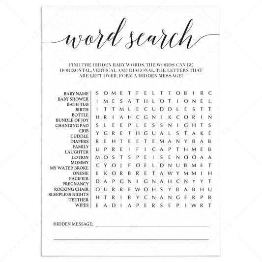 Simple baby word search game printable by LittleSizzle