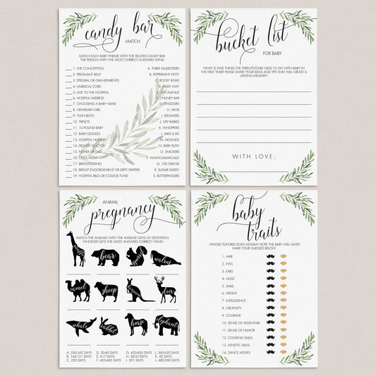Unique Baby Shower Games Bundle with Green Olive Branches by LittleSizzle