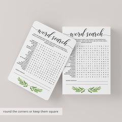 Printable baby shower word search greenery theme by LittleSizzle