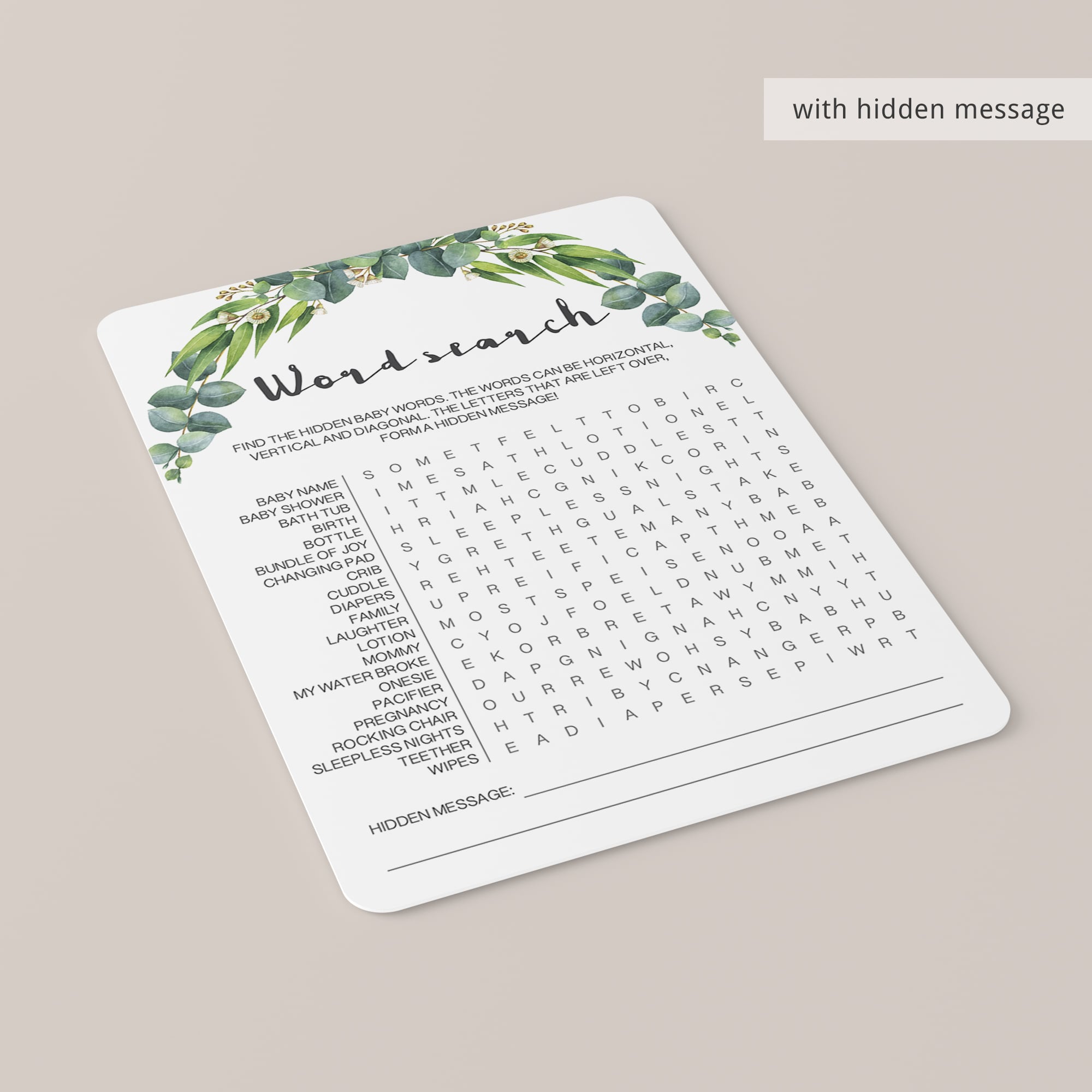 Baby shower word search with hidden message by LittleSizzle