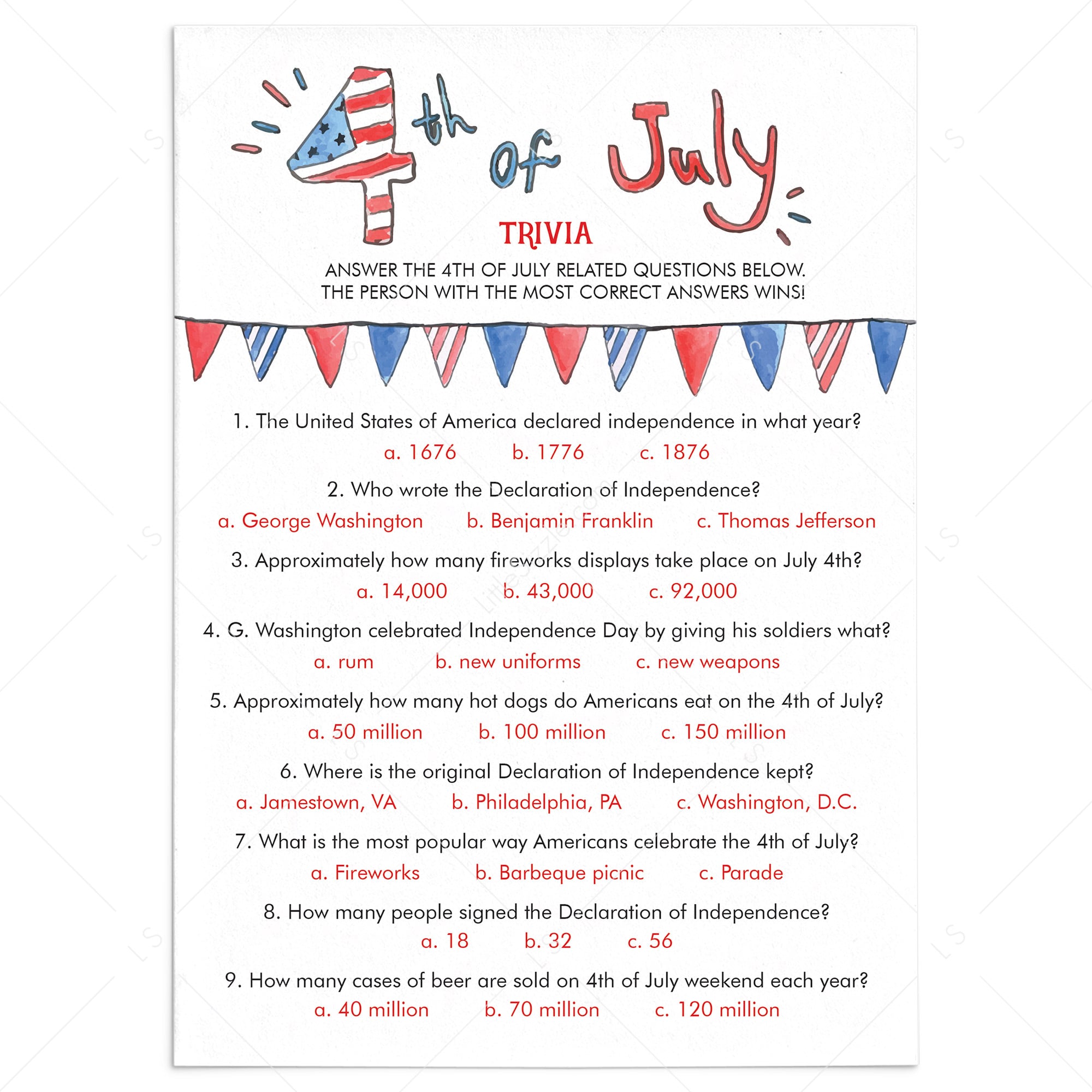 American Trivia Game for Fourth of July Party Printable & Virtual by LittleSizzle