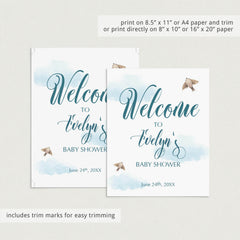 Printable Baby Shower Welcome Sign Blue Clouds