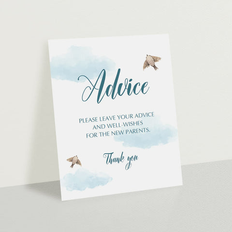 Blue Baby Shower Advice Sign template | Instant download – LittleSizzle