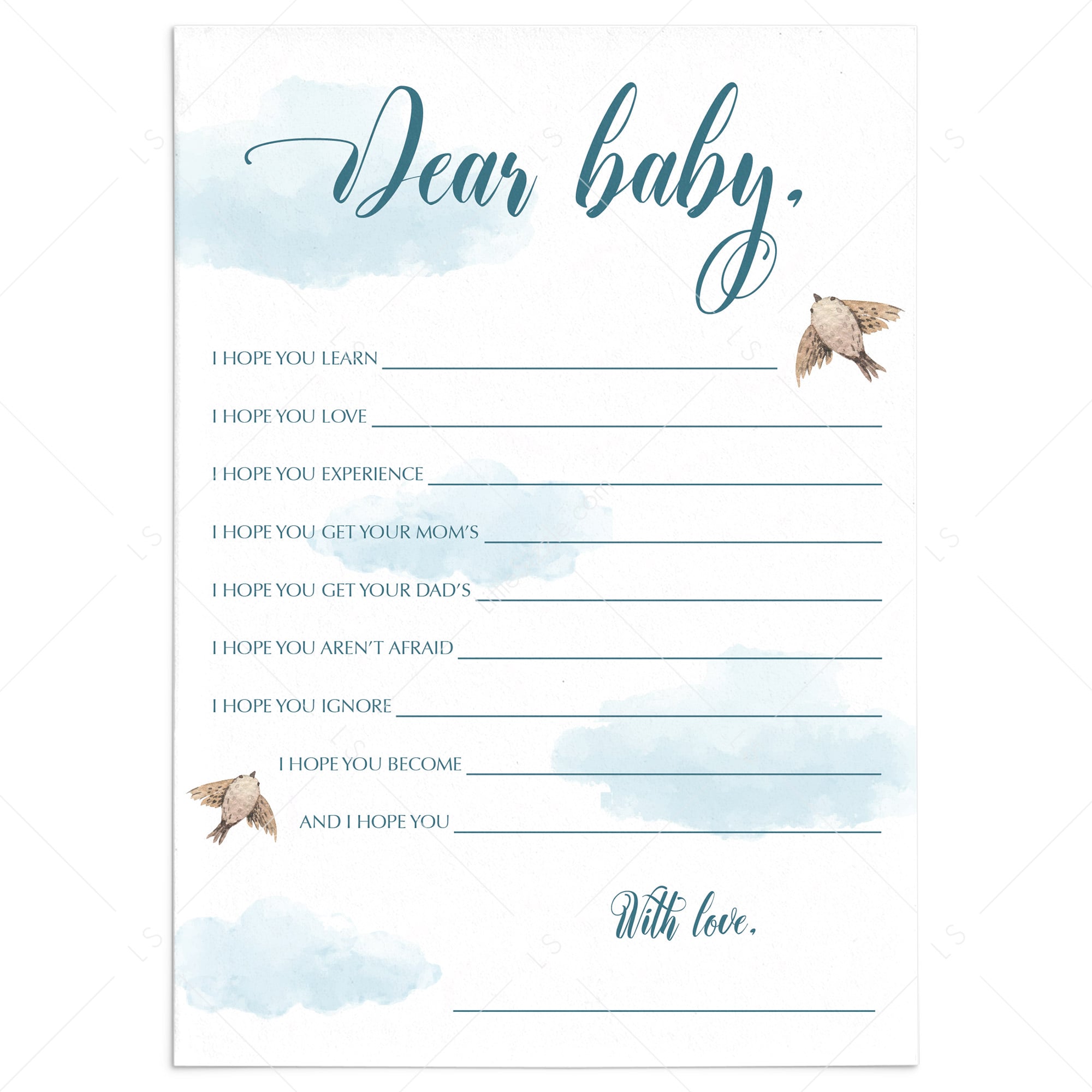 Up and away baby shower wishes for baby game by LittleSizzle