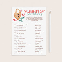 Valentine's Day Party Game Match The Love Song Printable by LittleSizzle