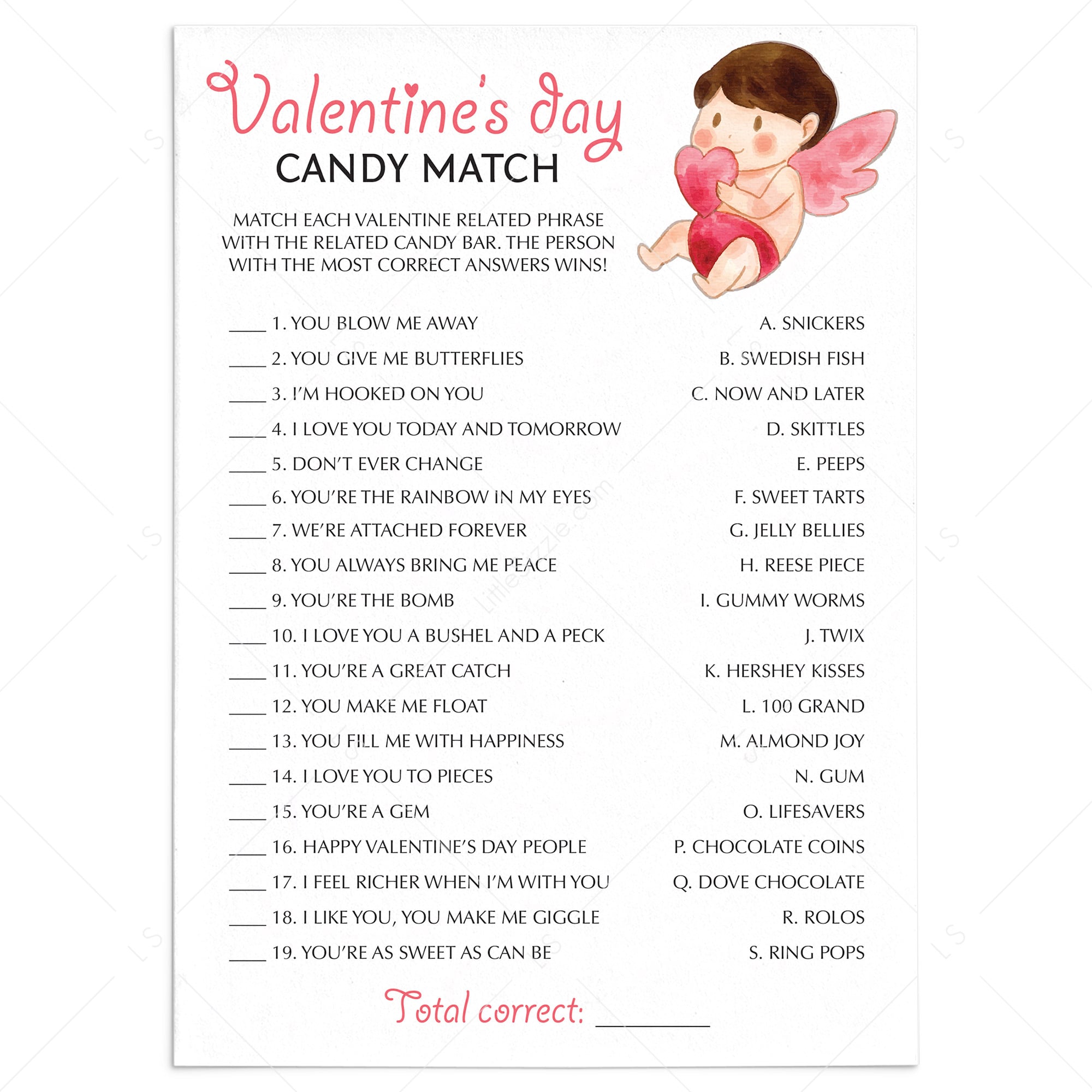 Fun Valentine's Day Game Candy Match Printable by LittleSizzle