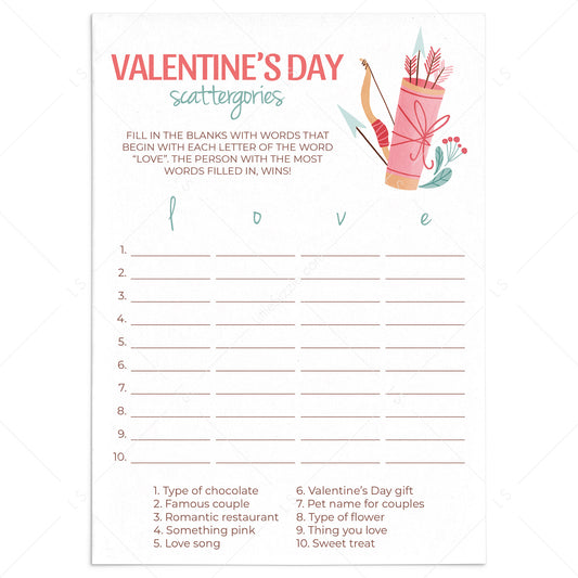 Printable Valentine Scattergories Game by LittleSizzle
