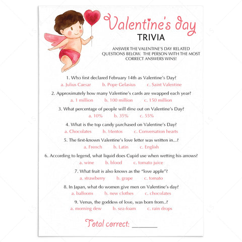 Printable & Zoom Valentine's Day Trivia Quiz | Instant Download ...