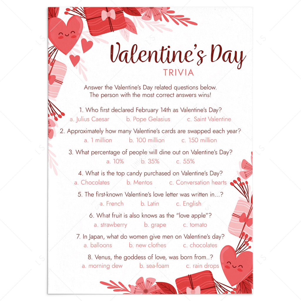 Valentine's Day Trivia Questions and Answers Printable – LittleSizzle