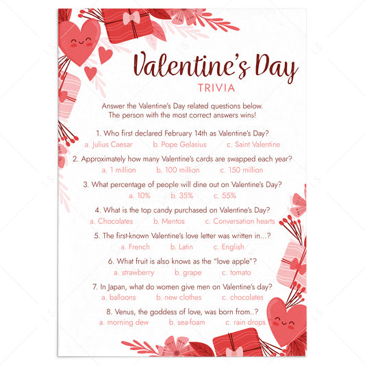 Valentine's Day Trivia Questions and Answers Printable by LittleSizzle