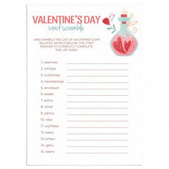 Valentines Word Scramble Game with Answers by LittleSizzle