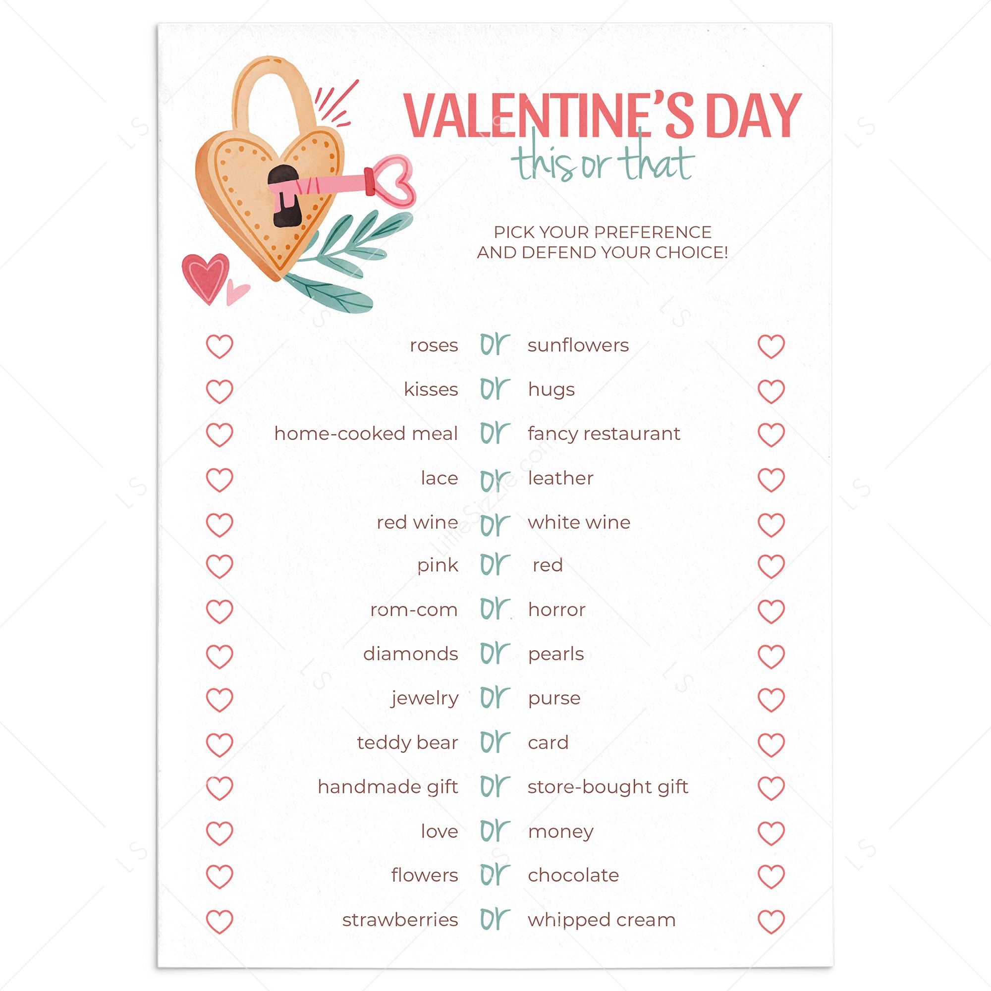 Valentine's This or That Game Printable by LittleSizzle