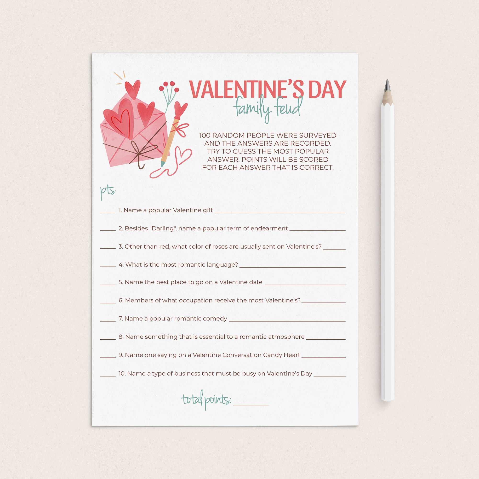Valentine's Day Family Feud Questions and Answers Printable by LittleSizzle