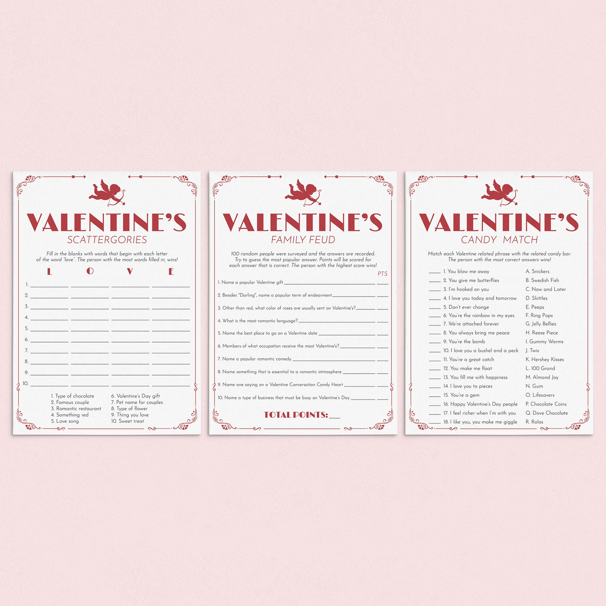 Valentines Party Games Printable Red Cupid by LittleSizzle