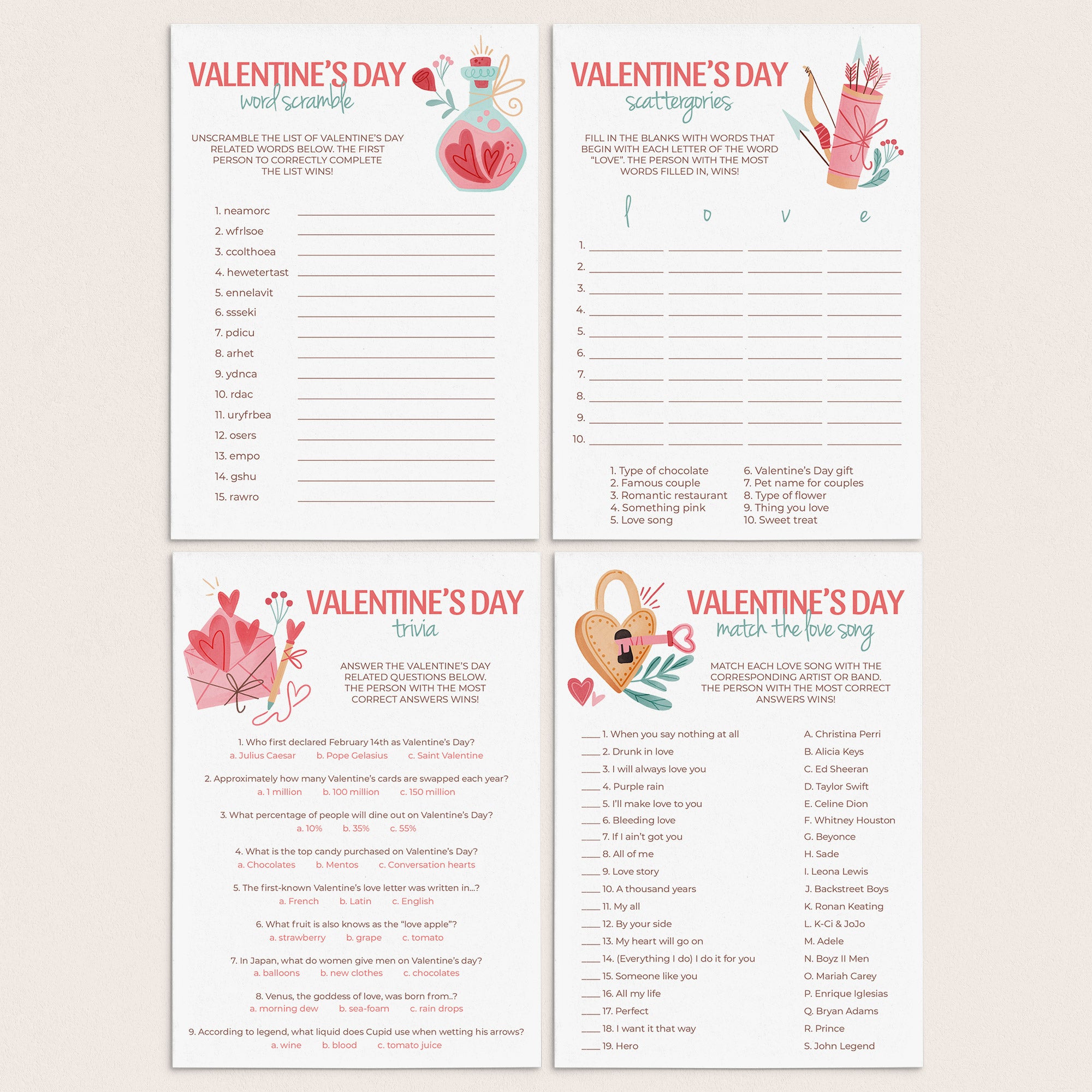 Valentines Day Games Pack Printable by LittleSizzle