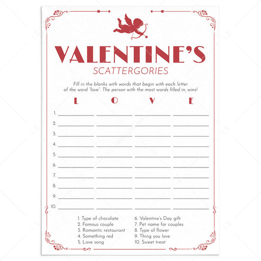 Valentines Game with Cupid Printable Scattergories by LittleSizzle