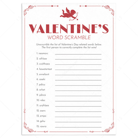 Kids Valentine's Day Game Printable Word Scramble by Littlesizzle